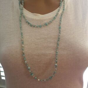 Handmade Blue and Clear like beads necklace